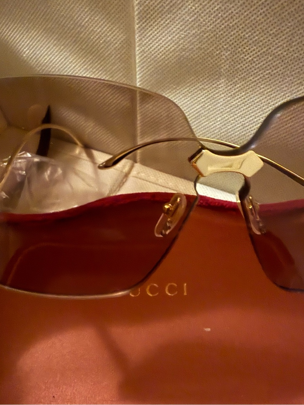 NWT Gucci GG0352S 002 Gold Rimless Oversized Brown Gradient Sunglasses - Picture 5 of 9